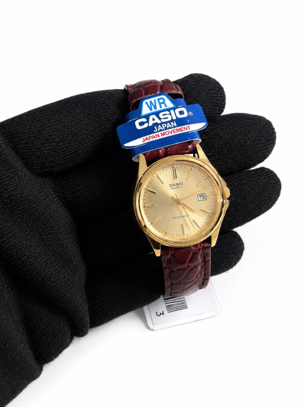 Casio Men's Gold Dial Watch with Burgundy Leather Strap